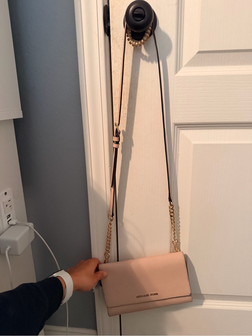 Michael Kors Blush Leather Crossbody with Gold Chain